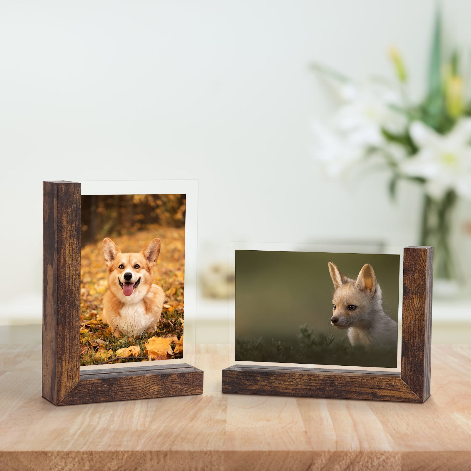 Mixoo 4x6 Picture Frames 2 Pack - Rustic Wooden Photo Frame L-shape Double  Sided Frames Vertical & Horizontal Display for Table Top or Desktop