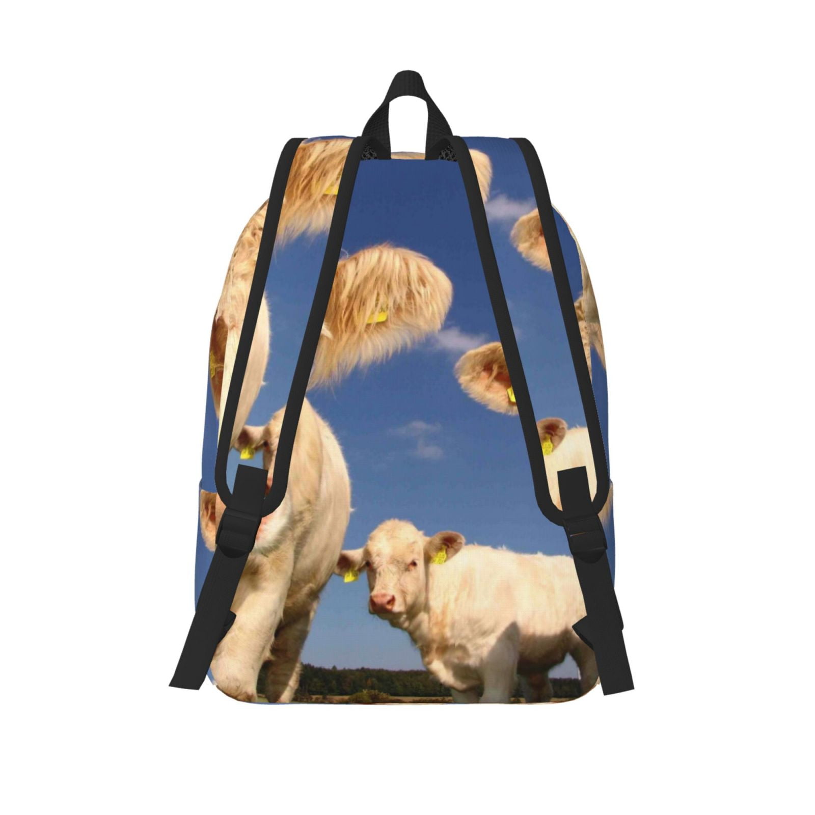 Picia Cows Cattles Printed Canvas Daypack - Stylish and Durable Vintage Compact Backpack - Class, Work, Travel, or Laptop Bookbag,Organized Compartments-Medium
