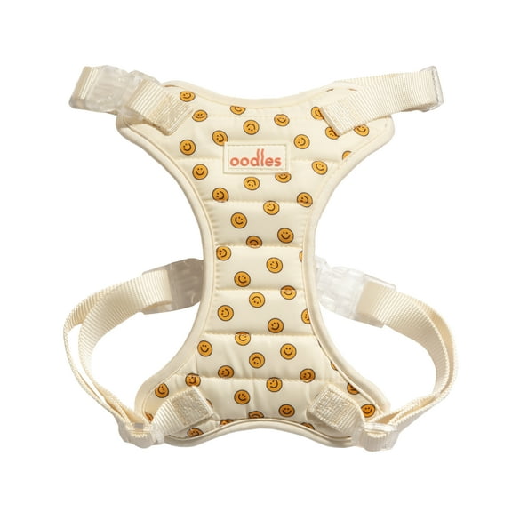 Oodles Tan Smiley Faces Quilted Adjustable Dog Harness, Small