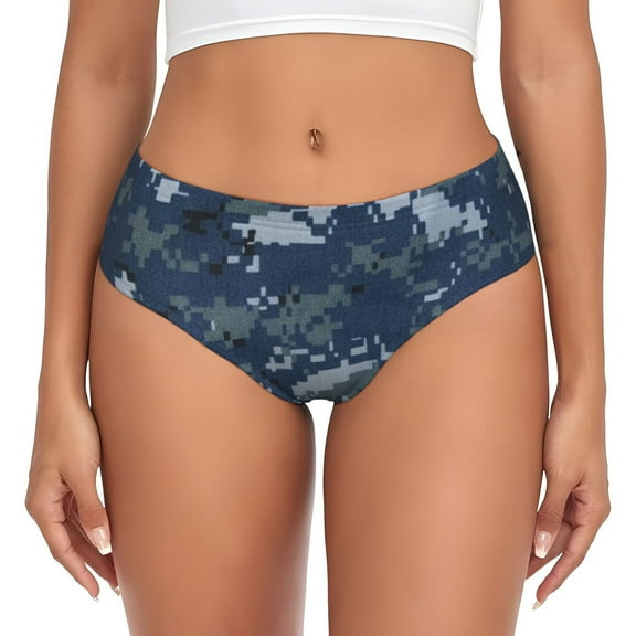 Women's Navy Blue Digital Camouflage Seamless Hipster Panties Stretch printed Bikini Underwear X-Small
