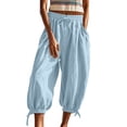 thumbnail image 6 of Women Cotton Linen Baggy Palazzo Harem Pants Drawstring Wide Leg Elastic Waist Beach Yoga Trousers Casual Lounge Pants 2026 Vacation Sky Blue S, 6 of 6