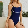 thumbnail image 2 of ZQGJB Women One Piece Tummy Control Bathing Suit High Cut Swimsuit Bottom Color Block Scoop Neck Push Up Padded Bikini Swimwear(Navy,L), 2 of 4