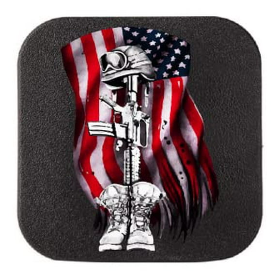 Fallen Soldier American Flag Rubber Receiver Tube Hitch Plug. Truck Trailer Hitch Cover Plug Insert Fits 2" Receivers. Fits 2 inch Receiver Level 3 4 5 Ford GMC Jeep Dodge Chevy (2" Receiver Plug)