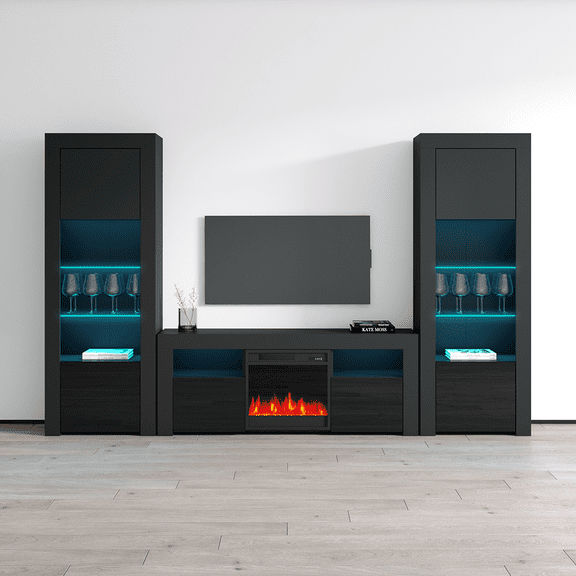 Milano Set 145EF-BK-BK Electric Fireplace Modern Wall Unit Entertainment Center