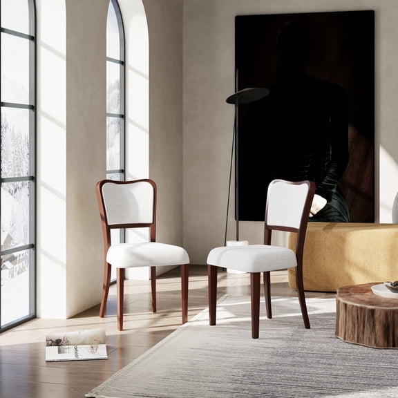 Dtwnek Set of 2 Upholstered Dining Chair with Wood Frame, Elegant Side Chair for Living Room, Dining Room, Beige Brown