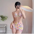 thumbnail image 2 of Bikini de un hombro para mujer, traje de baño pequeño con realce, cintura alta, diseño Floral, Rosa 3D, color negro, 2024, 2 of 5
