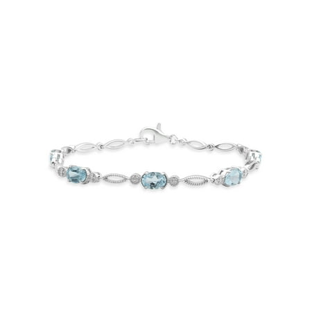 Sky Blue Topaz Sterling Silver Oval-Shape Fashion Bracelet
