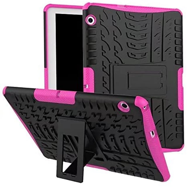 iPad T3 10 9.6 Inch Case, Hybrid Armor Shockproof Impact Protection Tough Hard Rugged Heavy Duty Combo Dual Layer Protective Case Cover with Kickstand for Huawei MediaPad T3 10 9.6" Rose Red