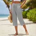 thumbnail image 5 of ClodeEU Women's Linen Blend Elastic Waist Button Cropped Pants,Loose Fit Straight Leg Casual Capris Pant Gray,Womens Plus L, 5 of 7