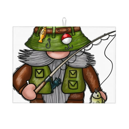

Qekee Fishing Gnome Print Dish Drying Mat Dishes Drainer Mat for Kitchen Counter Microfiber Absorbent Dish Draining Reusable Washable Draining Racks Extra Large 18 x24