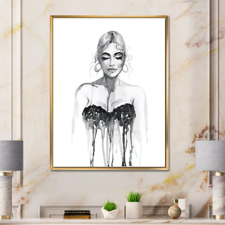 Designart Modern Monochrome Portrait of Woman in Evening Dress Framed  Canvas Wall Art - Walmart.com