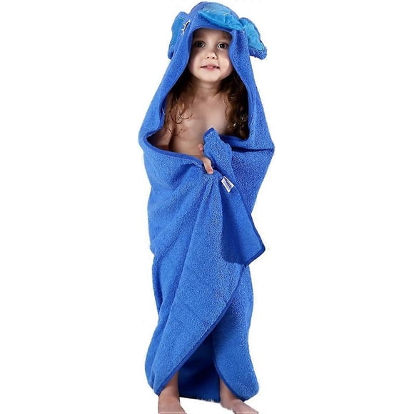 Blue Elephant - 90x90cm(0-6 years) Premium Cotton Cute Animal Face Hooded Baby Bath Towel