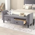 thumbnail image 1 of Storage Ottoman Footrest with 2 Drawers, Upholstered Wooden Ottoman Bench for Bedroom, Fully Assembled Except Legs and Handles, Gray, 1 of 7