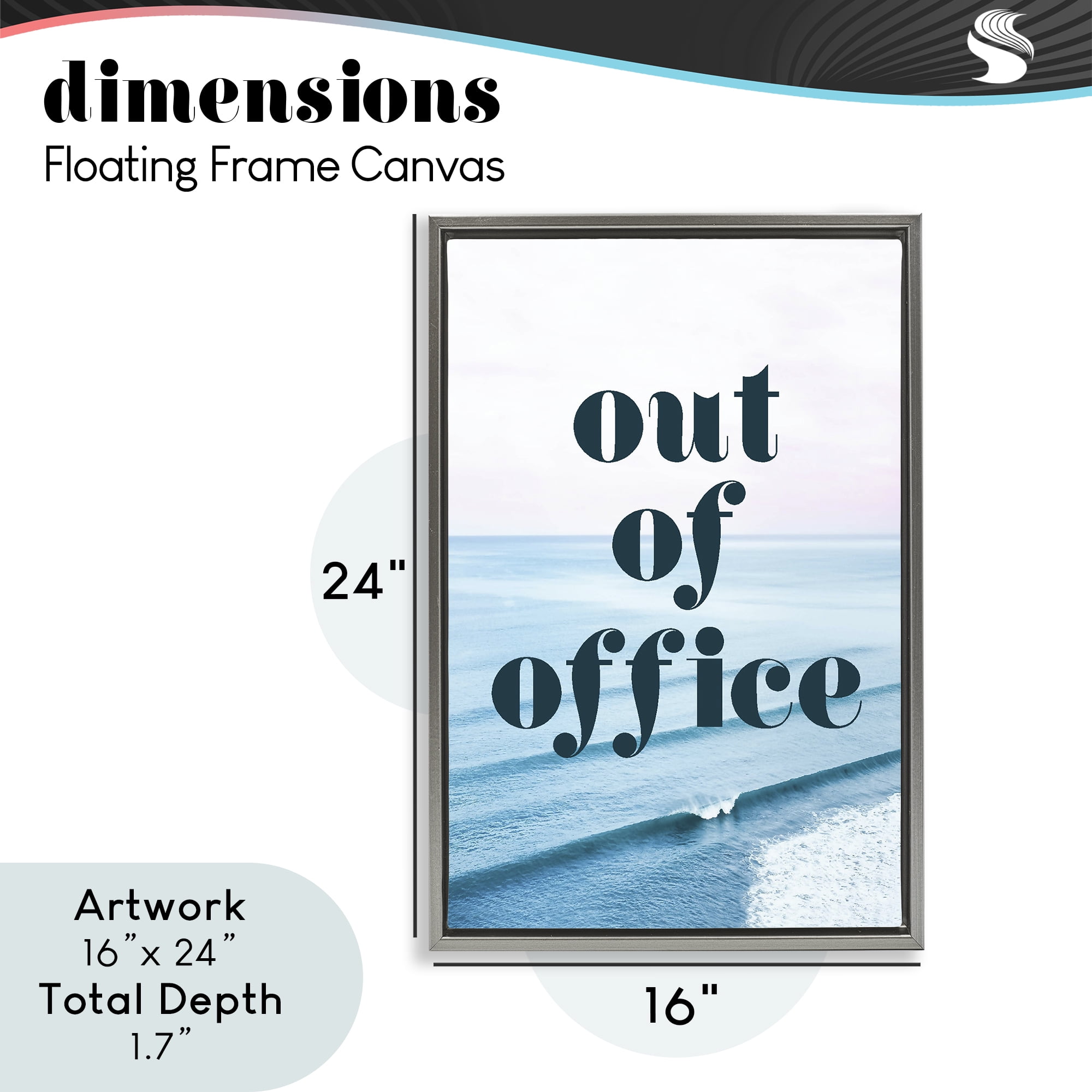 Out of Office Ocean Waves Gray Framed Floater Canvas Wall Art, design by Lil' Rue
