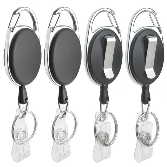 GOGO 4 Packs Retractable Keychain Badge Holder with Carabiner Reel Belt Clip and Key Ring, Black