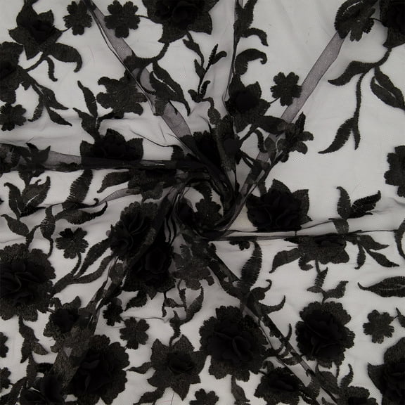 Zelouf Nancy 3D Floral Embroidery On Mesh , Sewing, DIY, Crafts Fabric by the Yard, Black, 3 Yard