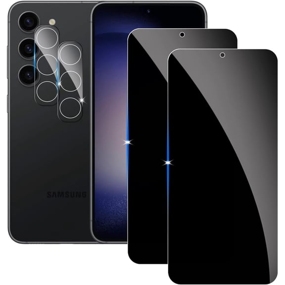 【2 2 Pack】 Privacy Screen Protector for Samsung Galaxy S23 9H Tempered Glass Anti-Spy Private Film Compatible for Samsung S23 and (2 Pack) Camera Lens Protector