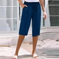 thumbnail image 2 of JJHGVB Cotton Linen Capris for Women Dress Shorts for Linen Shorts Beach Cropped Trousers Wide Leg Capri High Waisted Pleated Linen Bermuda Shorts for Women Pedal Pushers for Women Dark Blue 3XL, 2 of 9