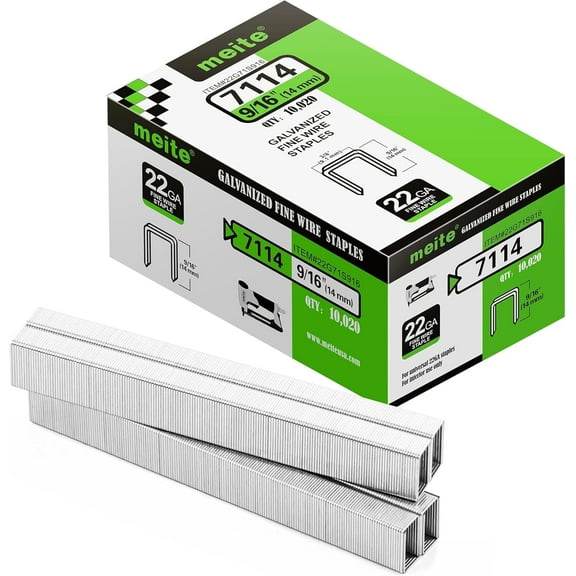 Meite 10,020 Pcs 22 Gauge 3/8" Crown 9/16" Length Galvanized Upholstery Staples for Fine Wire Staplers