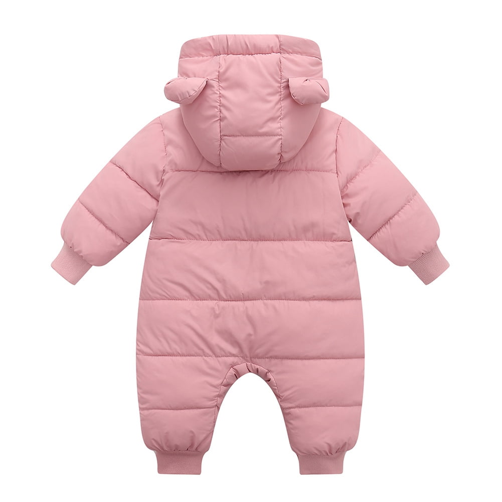 SYNPOS 0-18Months Winter Infant Baby Boys Girls Snowsuit Romper Bear Ears Hooded Outwear Zipped One Piece Toddler Fleece Lined Jumpsuit Down Coat