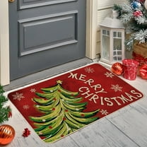 Beautynvta Christmas Doormat, Merry Christmas Tree Snowflakes Printed Floor Mat, Indoor Outdoor Entrance Door Mat Welcome Mat, Non-Slip Absorbent Front Door Mat, 23.6''x15.7''