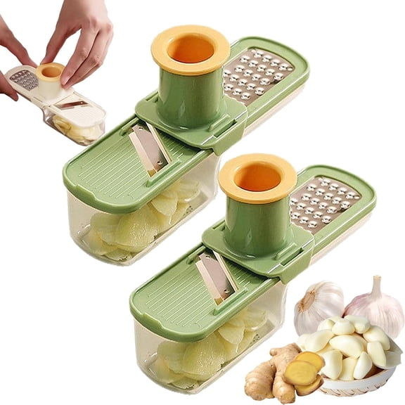 Mini Garlic Slicer Multi-Functional Mandoline Slicer Veggie Garlic Ginger Grinder Vegetable Mandoline Cutter with Container