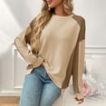 thumbnail image 4 of Lenpel Sweatshirt for Women Crewneck Long Sleeve Asymmetrical Hem Color Block Textured Pullover Sweatshirts Loose Casual Sweater Tops(Khaki,Medium), 4 of 5