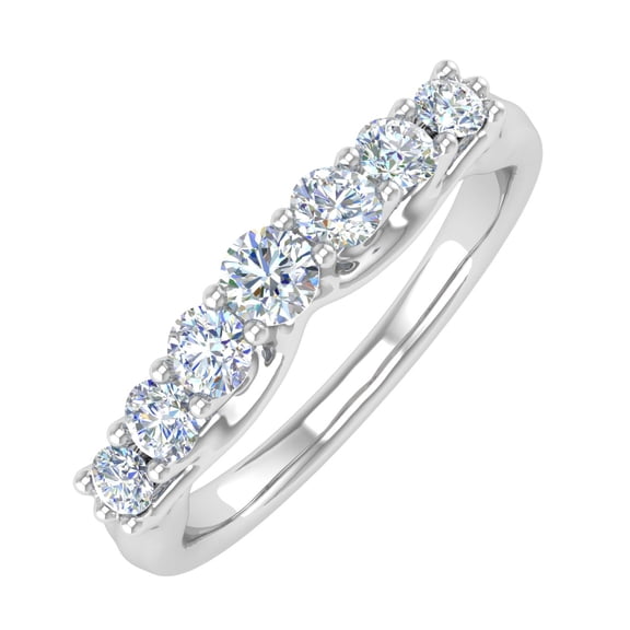 1/2 Carat 7-Stone Diamond Wedding Band Ring in 14K White Gold (Ring Size 5.5)