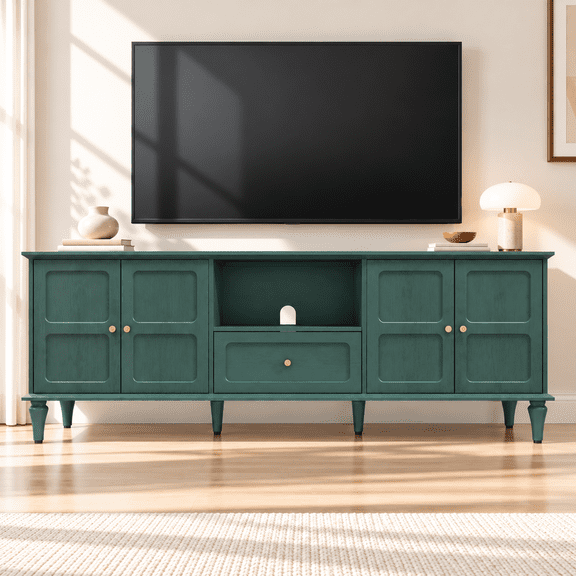 CBJCBJ 67"Mid-Century Modern TV Stand with Storage and Adjustable Partition , Media Console for TVs up to 75", Green