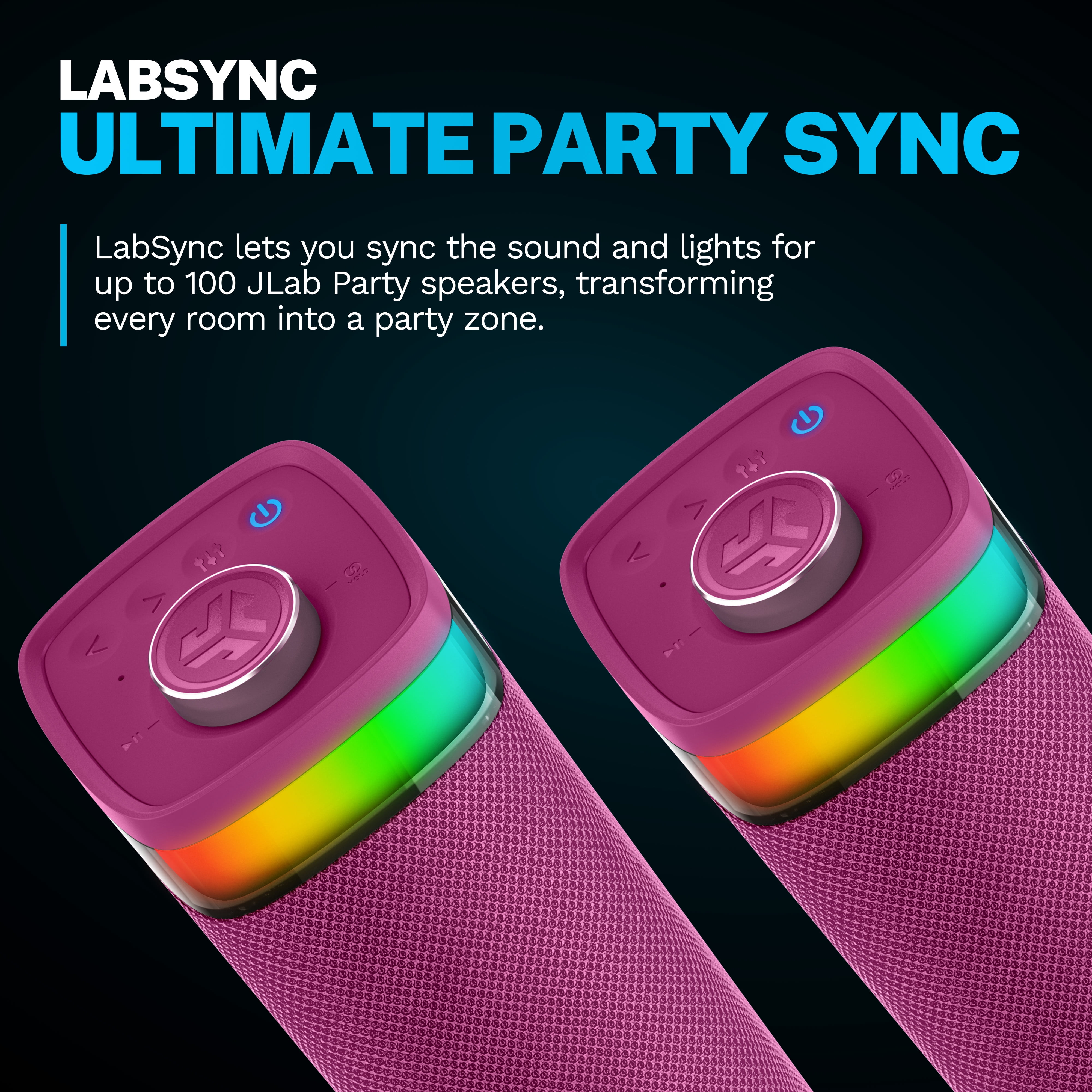 JLab JBuds Party Portable Bluetooth Speaker, 30W, 12 Hour Playtime, RGB Lighting, Splashproof, Mulberry