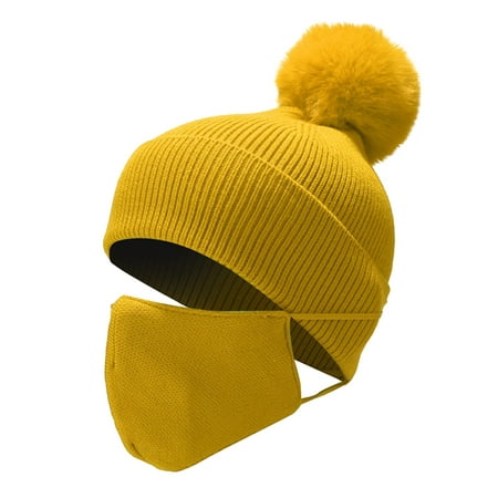 

EHTMSAK Children Winter Ski Beanie Toddler Baby Knitted Cap Pompom Hat for Girl Boy Yellow 1Y-6Y One Size
