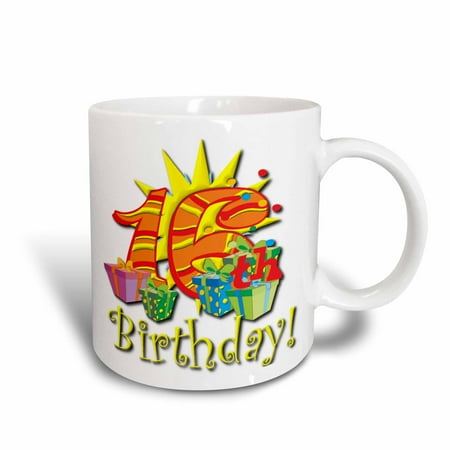 Design 24 Ounce Teapot - 3dRose Happy 16th Birthday Design , Ceramic Mug, 15-ounce