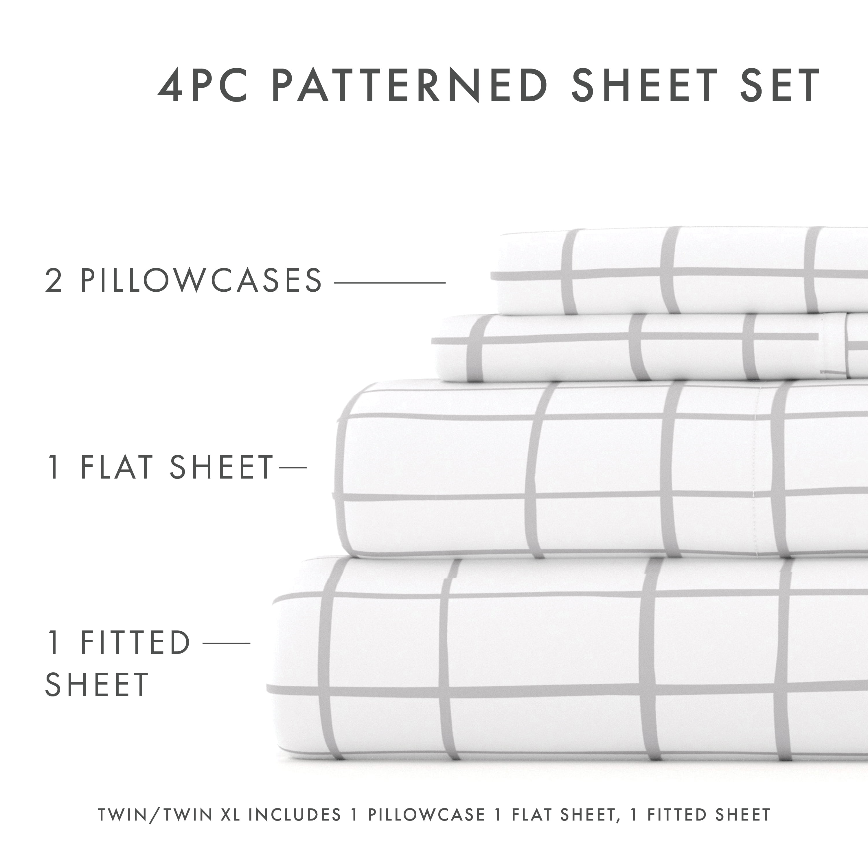Noble Linens 4 Piece Pattern Microfiber Bed Sheets Set, Light Gray Crossroad, California King