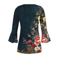 thumbnail image 5 of CYMMPU Flower Pattern Button V Neck Flare Sleeve Blouses for Women Dressy Casual Tunic Tops Fall Trendy Shirts Loose Fit 3/4 Sleeve Spring Tops Empire Waist A Line T-Shirts Multicolor XL, 5 of 5