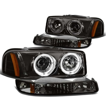 - For 1999 to 2007 GMC Sierra / Yukon GMT800 Dual Halo Ring Projector Headlight+Bumper Lamp Smoked Housing Amber Corner 00 01 02 03 04 05 06 4pc