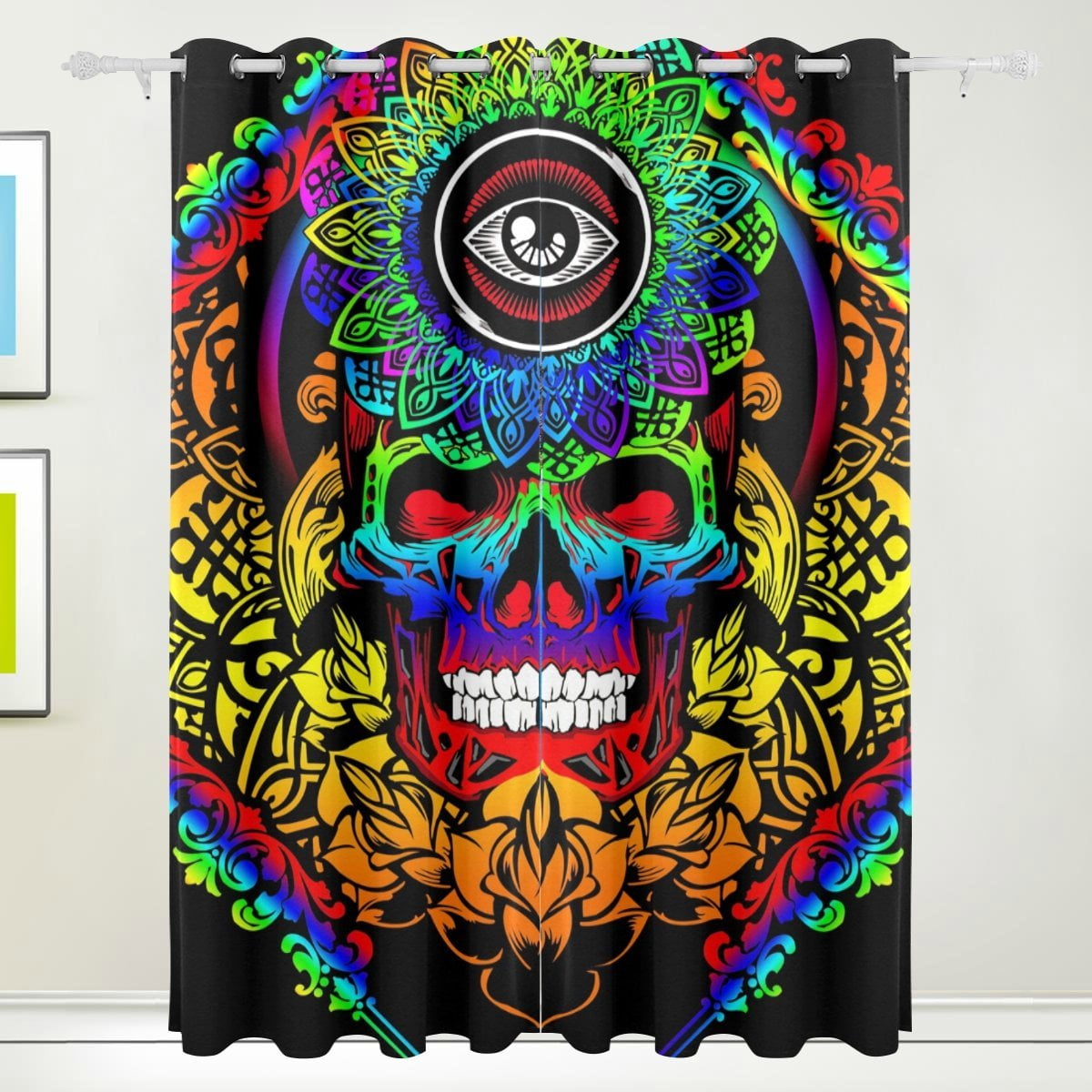 POPCreation Psychedelic Skull Window Curtain Blackout Curtains