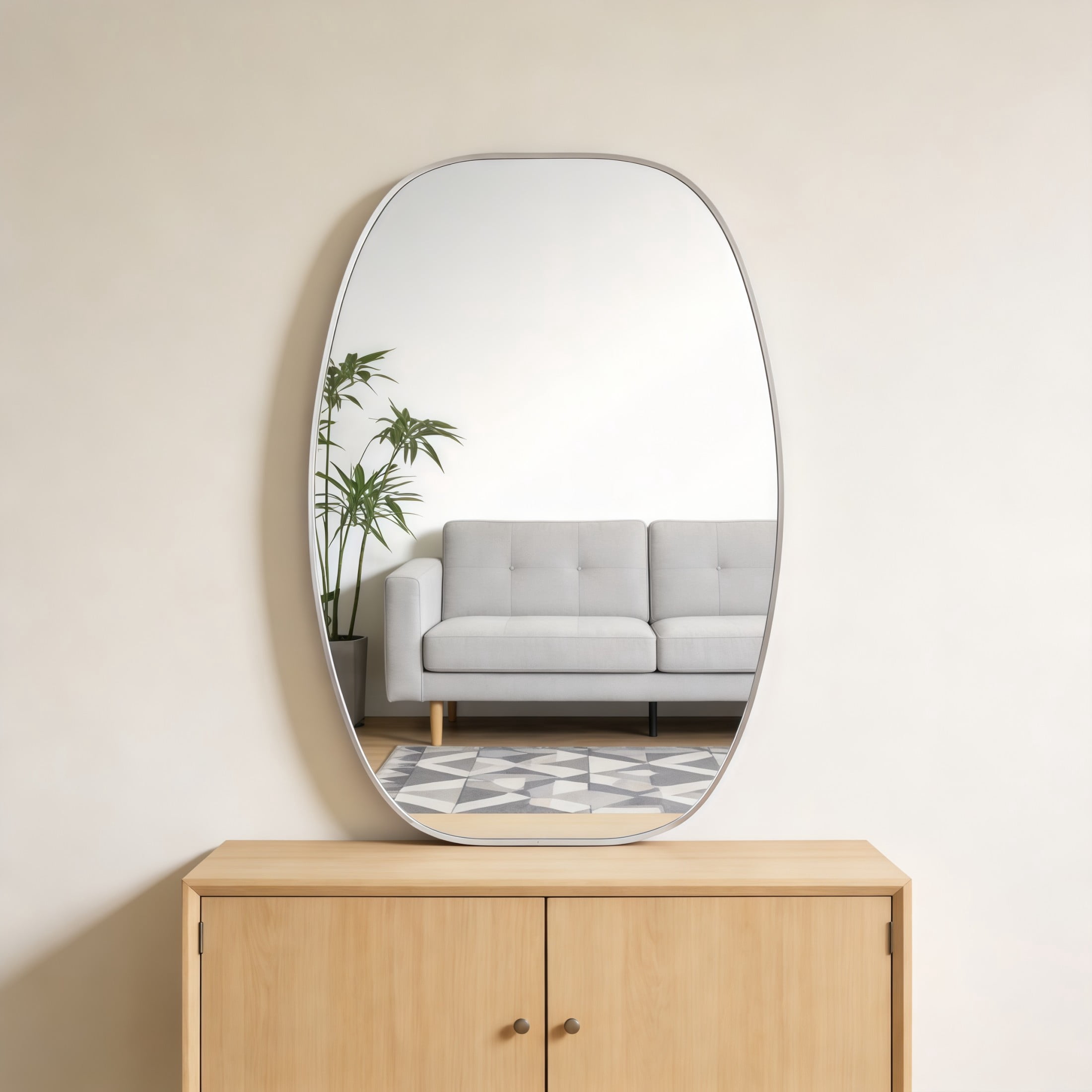 Noble House 24"x36" Unique Metal Framed Oval Wall Mirror, Modern Oblong Vanity Mirror for Bathroom & Entryway, Silver