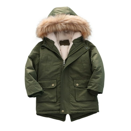

Vikakiooze Toddler Winter Fleece Thickened Jacket Winter Windproof Jacket for Boys Hooded Long Sleeve Solid Color Warm Coat
