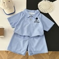 thumbnail image 2 of Tigivemen Summer Outfits Short Sleeve T Shirts 2Pcs Set for Toddler Girls Boys Lapel Cartoon Baby Clothes Blue,18-24 Months, 2 of 4