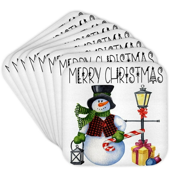3drose, Merry Christmas with a Christmas Snowman, Set of 8 Coasters - Cork