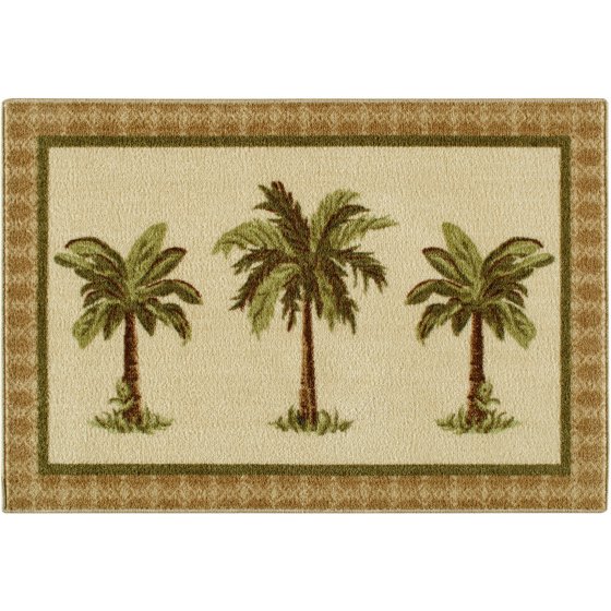Palm Printed Nylon Rug, Tan
