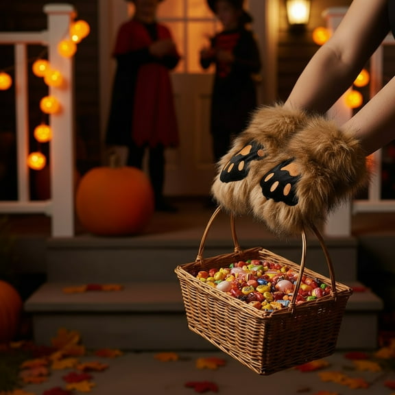 HHBEAUTY Fuzzy Faux Fur Paw Gloves, Halloween Bear Cat Claw Gloves, Mittens Winter Warm Plush Half Finger Gloves