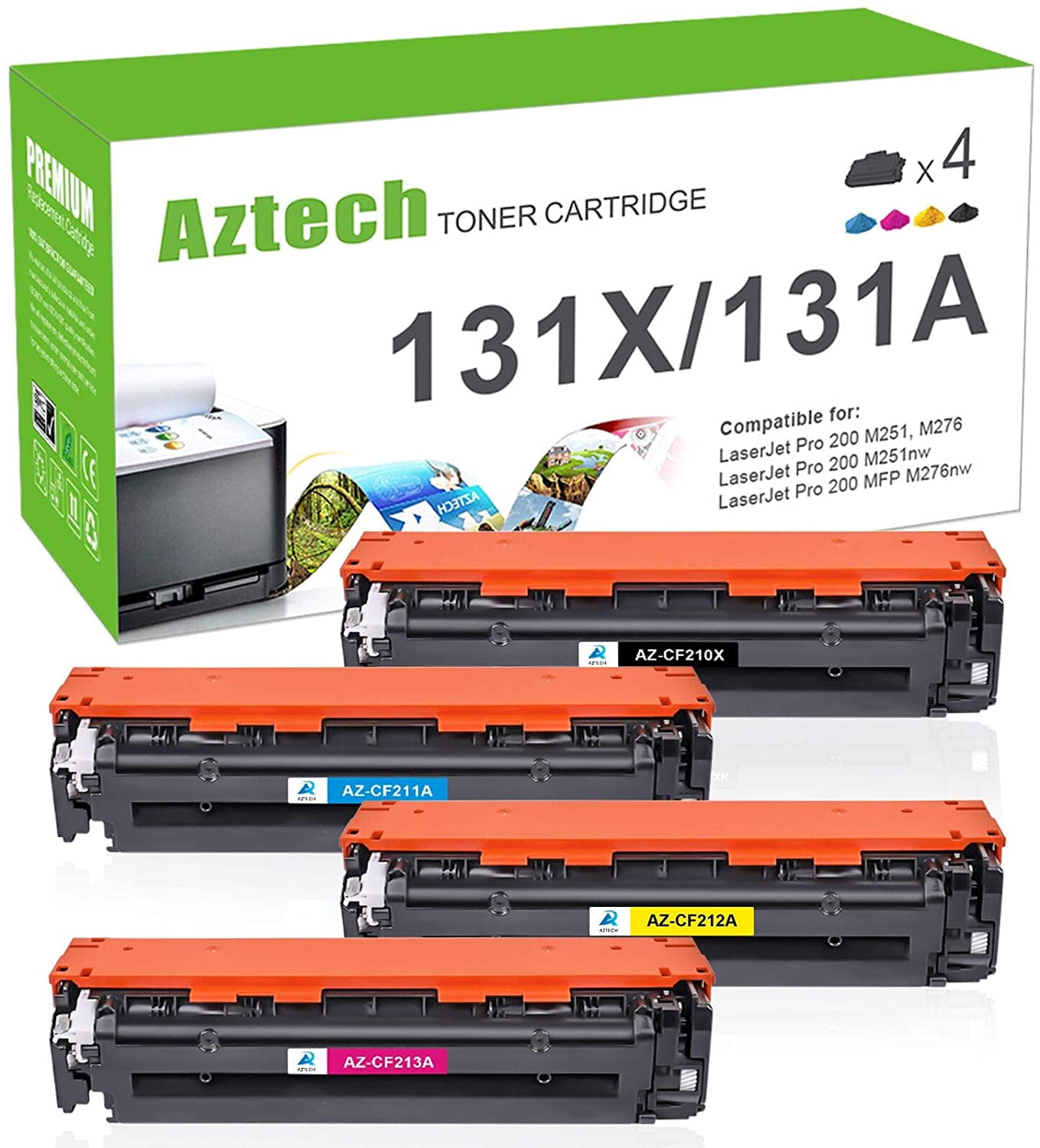 A AZTECH 131X 131A Toner Cartridge for HP CF210X CF211A CF212A CF213A Laserjet Pro 200 M251nw M251n, M276nw M276n Printer Cyan Yellow Magenta, 4-Pack) - Walmart.com