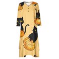 thumbnail image 5 of Fartey Plus Size Halloween Maxi Dresses for Women 2025 Trendy Button V Neck 3/4 Sleeve Dress Casual Flowy Irregular Layered Hem Dress Cute Pumpkin Print Dresses, 5 of 5