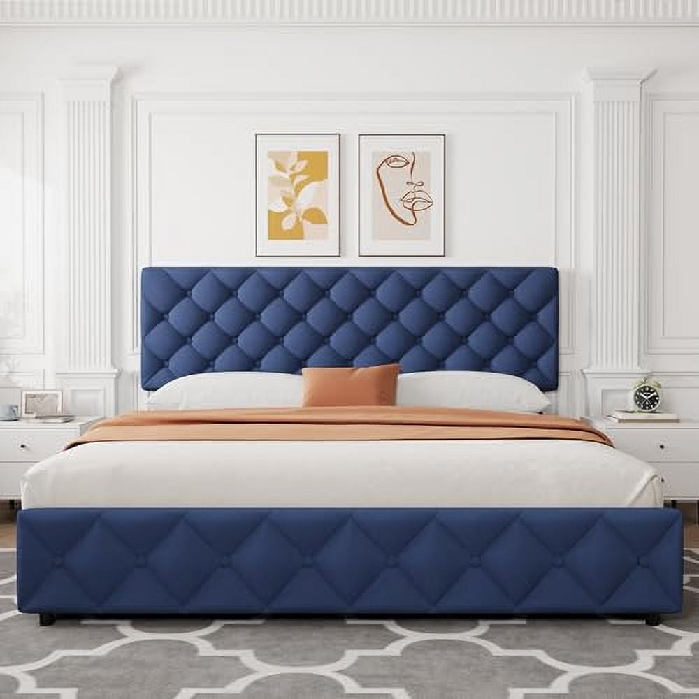 2025 New Queen Size Bed Frame with 4 Storage Drawers, Faux Leather Upholstered Platform Bed Frame with Adjustable Headboard, Diamond Stitched Button Tufted, No Box Spring Needed