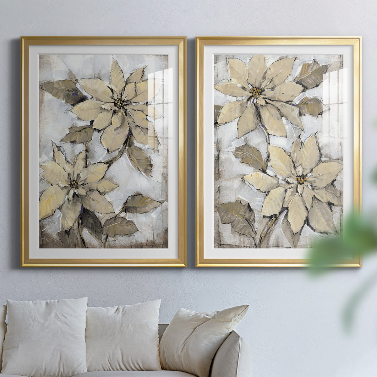 Wexford Home Poinsettia Study I Premium Framed Print, 18.5" x 24.5" - Ready to Hang, Gold (Set of 2)