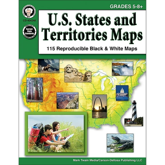 CARSON-DELLOSA Mark Twain U.S. States and Territories Maps Grades 5-8  Resource Book 404248