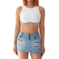 thumbnail image 1 of Fortune Women Rhinestone Fringe Crop Top Ribbed Sleeveless Tank Top Streetwear, 1 of 9