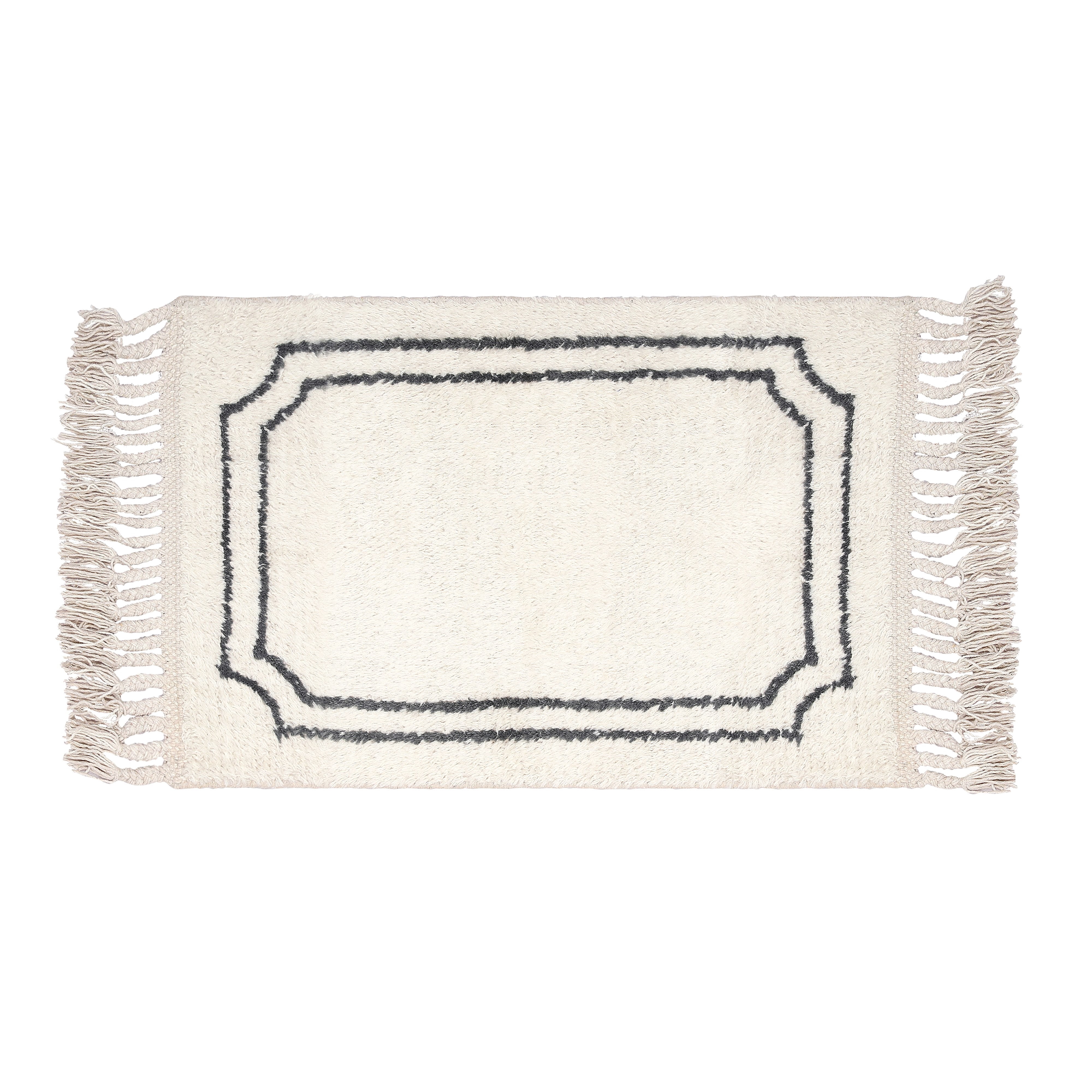 SAVON Hand Woven Wool Area Rug 3x2 Footmat Doormat Woven Black and ...