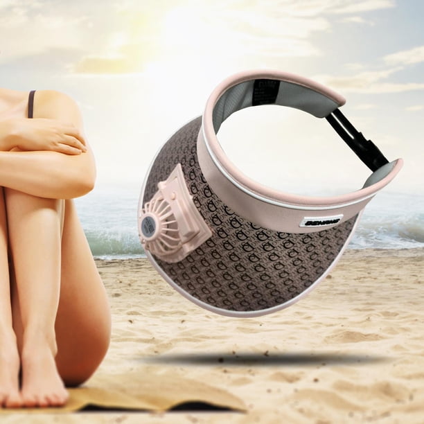 Sombrero de visera con ventilador Sombrero de visera de ventilador para mujer Verano para correr Playa Deportes al aire libre , Rosado
